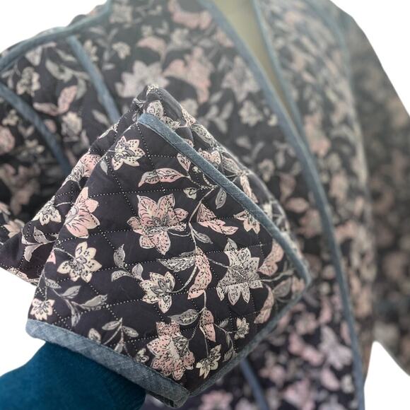 MNG Large Reversible Quilted Crop Jacket Blue Purple Cotton Boxy Oversz Crop NWT - Picture 3 of 14